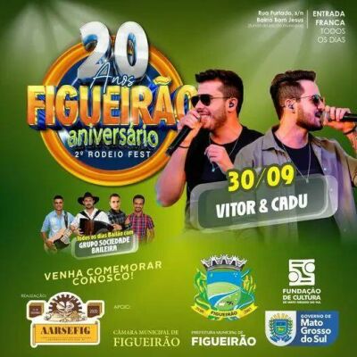 Imagem da notícia A dupla sertaneja Vitor e Cadu encerra os shows musicais do Rodeio Fest em Figueirão
